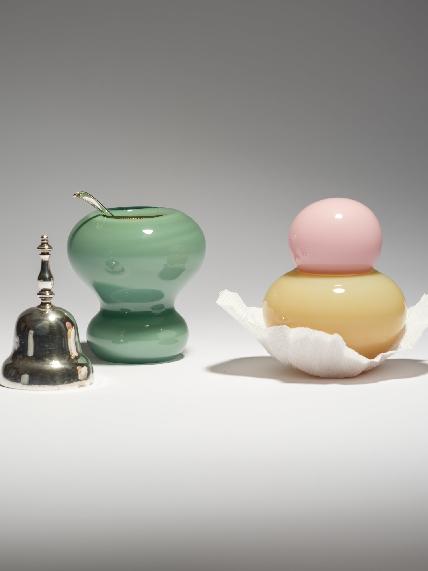 mouth-blown glass object, the pair by Helle Mardahl, bowl with lid for salt and pebber or eggs